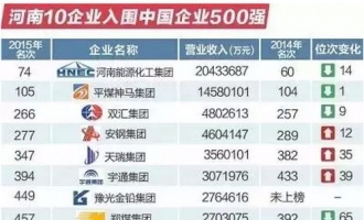 2015中国企业500强榜单发布，济源唯一上榜企业